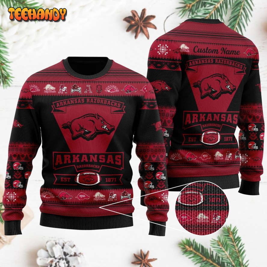 arkansas razorbacks football team logo personalized ugly christmas sweater m685y