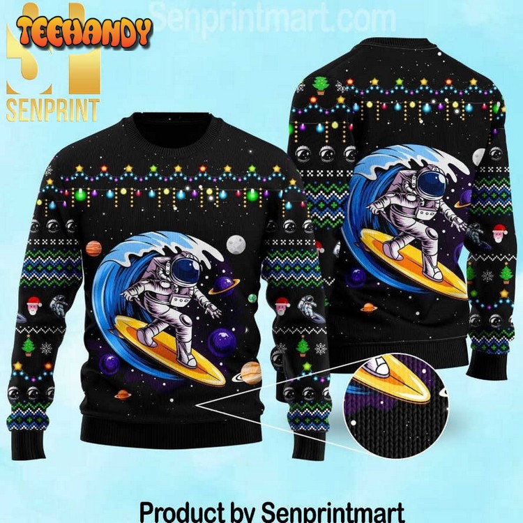 astronauts surf on a surfboard in space sweater vsebn