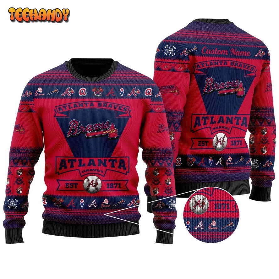 atlanta braves football team logo custom name personalized ugly sweater jndzc