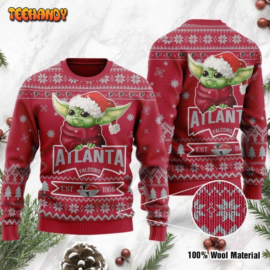 atlanta falcons cute baby yoda grogu holiday party ugly christmas sweater s08n0