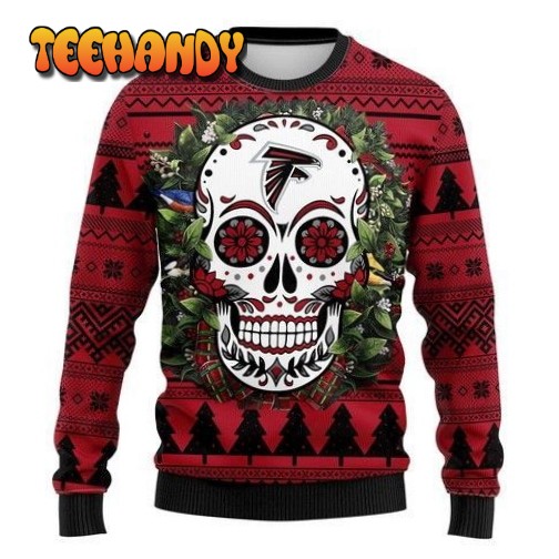 atlanta falcons skull flower ugly christmas sweater all over print sweatshirt izhsz