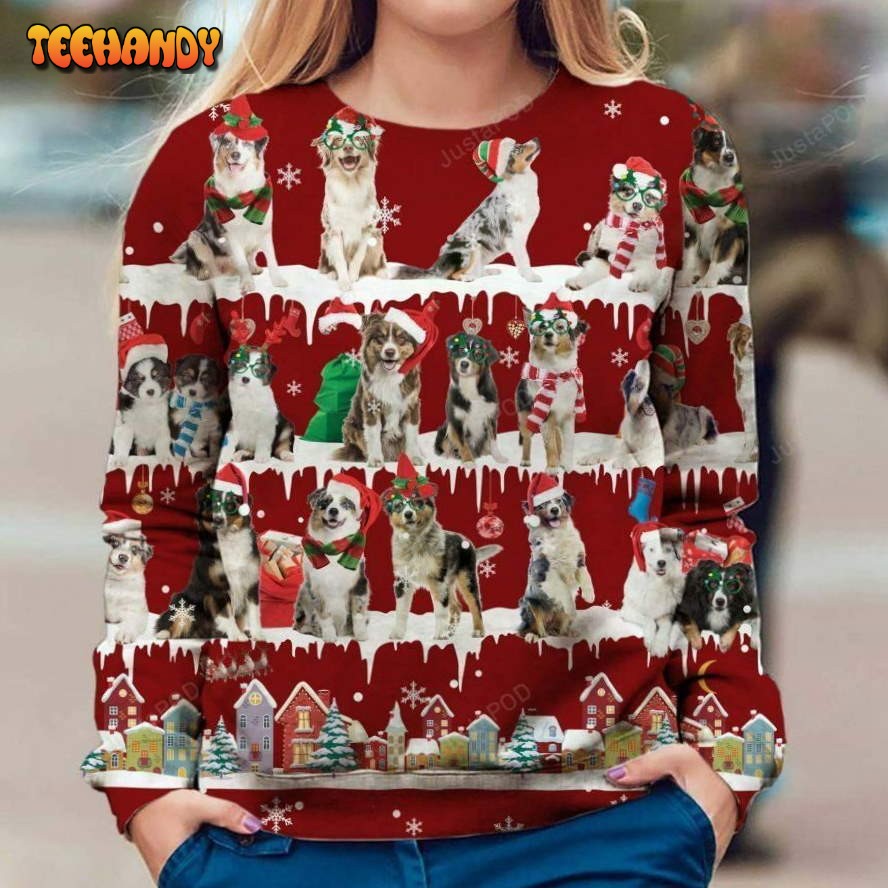 australian shepherd snow christmas ugly sweater ugly sweater npnea