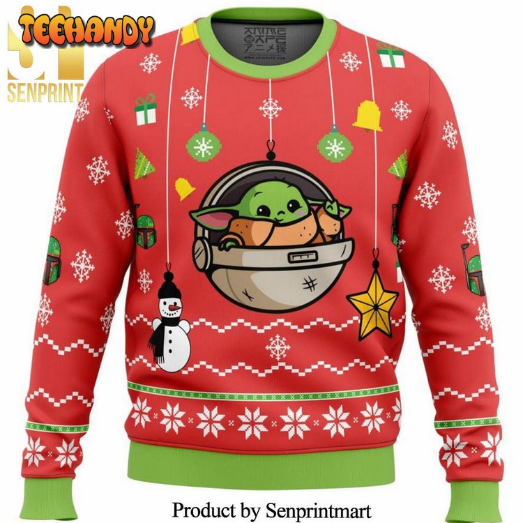 baby yoda knitted ugly christmas sweater pvtx5