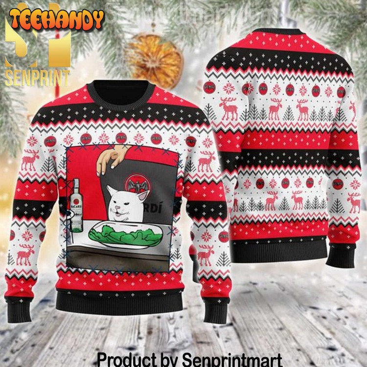 bacardi rum cat meme xmas time ugly wool knitted sweater 5y78j