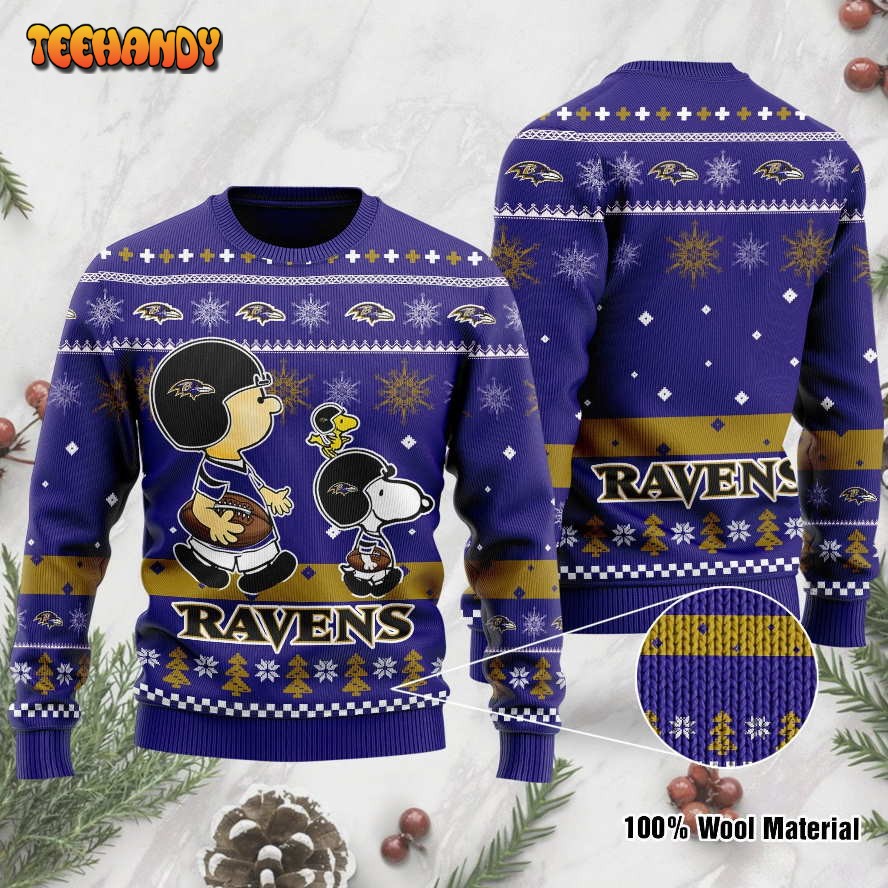 baltimore ravens funny charlie brown peanuts snoopy ugly christmas sweater ovdex