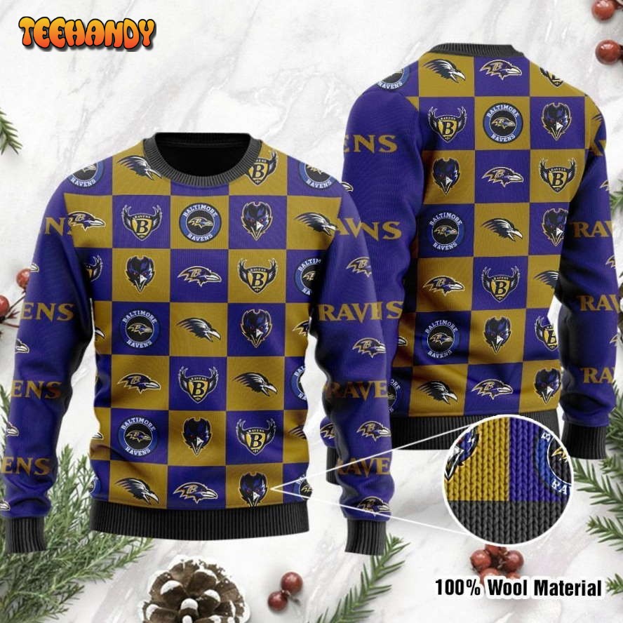 baltimore ravens logo checkered flannel design ugly christmas sweater vbtex