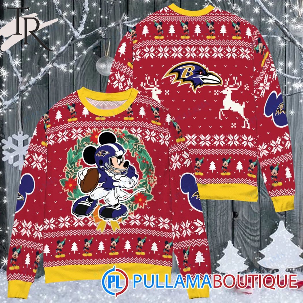 baltimore ravens x mickey mouse ugly christmas sweater 1 v4o4V