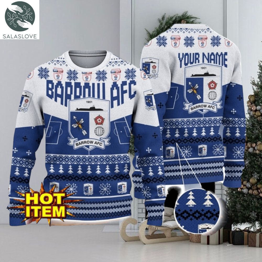 barrow afc big logo custom name 3d ugly christmas sweater 1 cuakyv