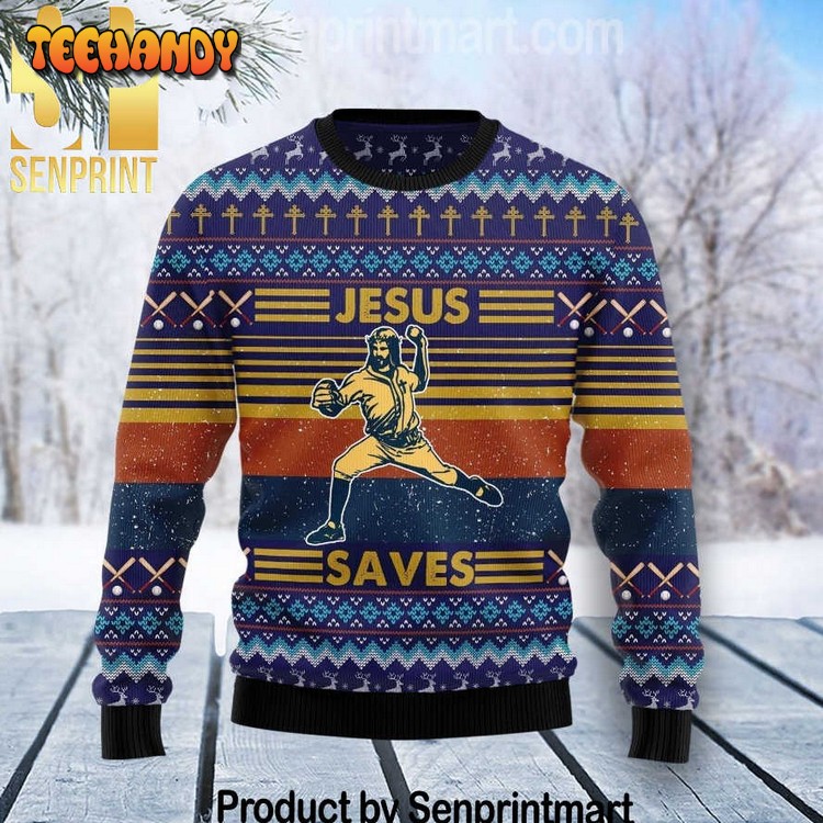 baseball jesus save gift ideas pattern ugly knit sweater x8gnk