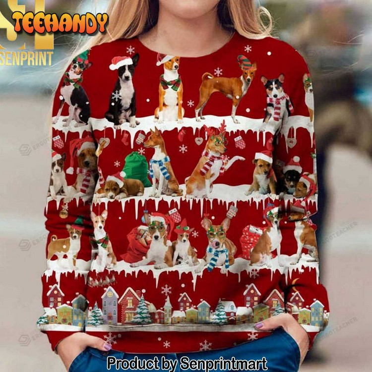 basenji snow for christmas gifts knitting pattern sweater 40v3x