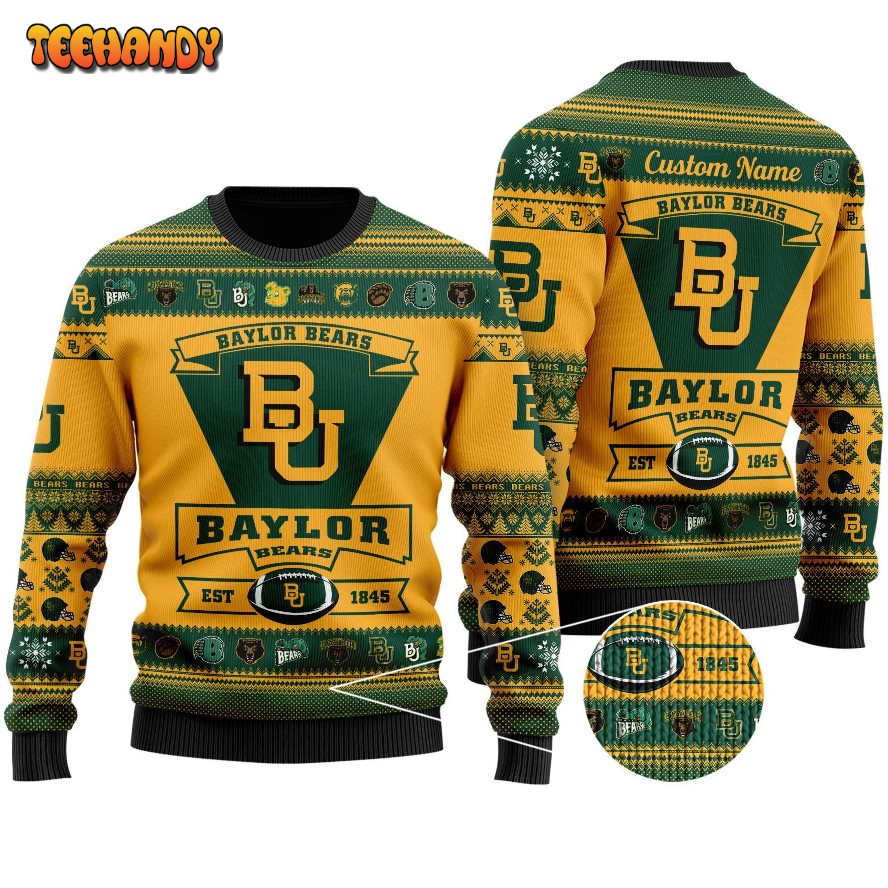 baylor bears football team logo custom name personalized ugly sweater e5u09