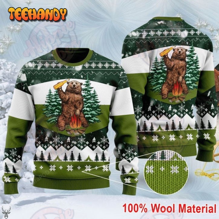 bear beer campfire ugly christmas sweater all over print sweatshirt 7v4jr