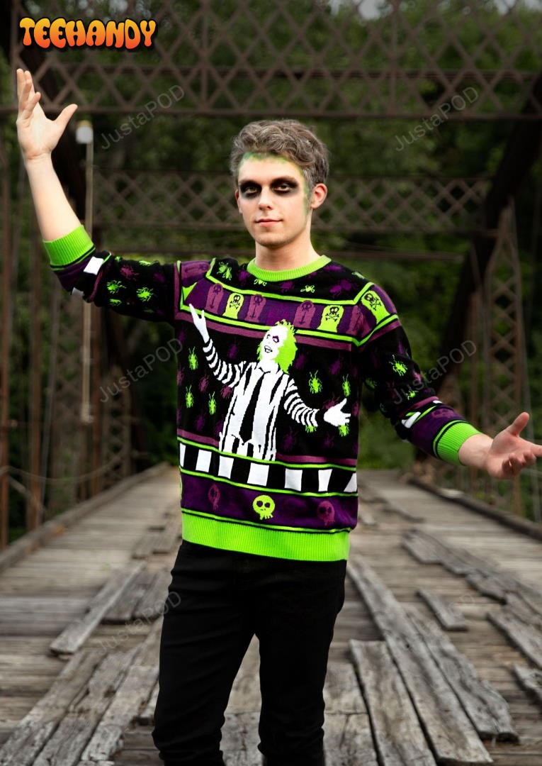 beetlejuice halloween ugly christmas sweater all over print sweatshirt mc2ef