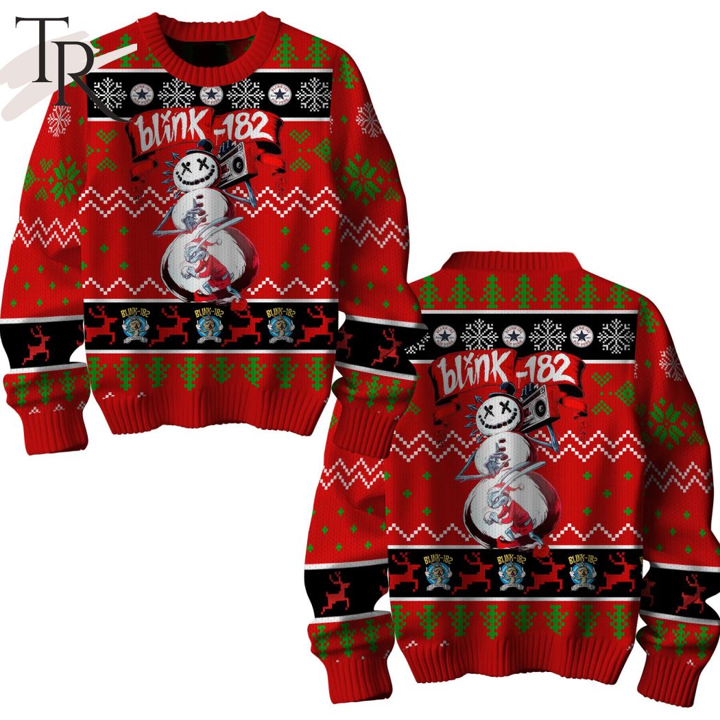 blink 182 custom snowman ugly christmas sweater 1 2x5oT