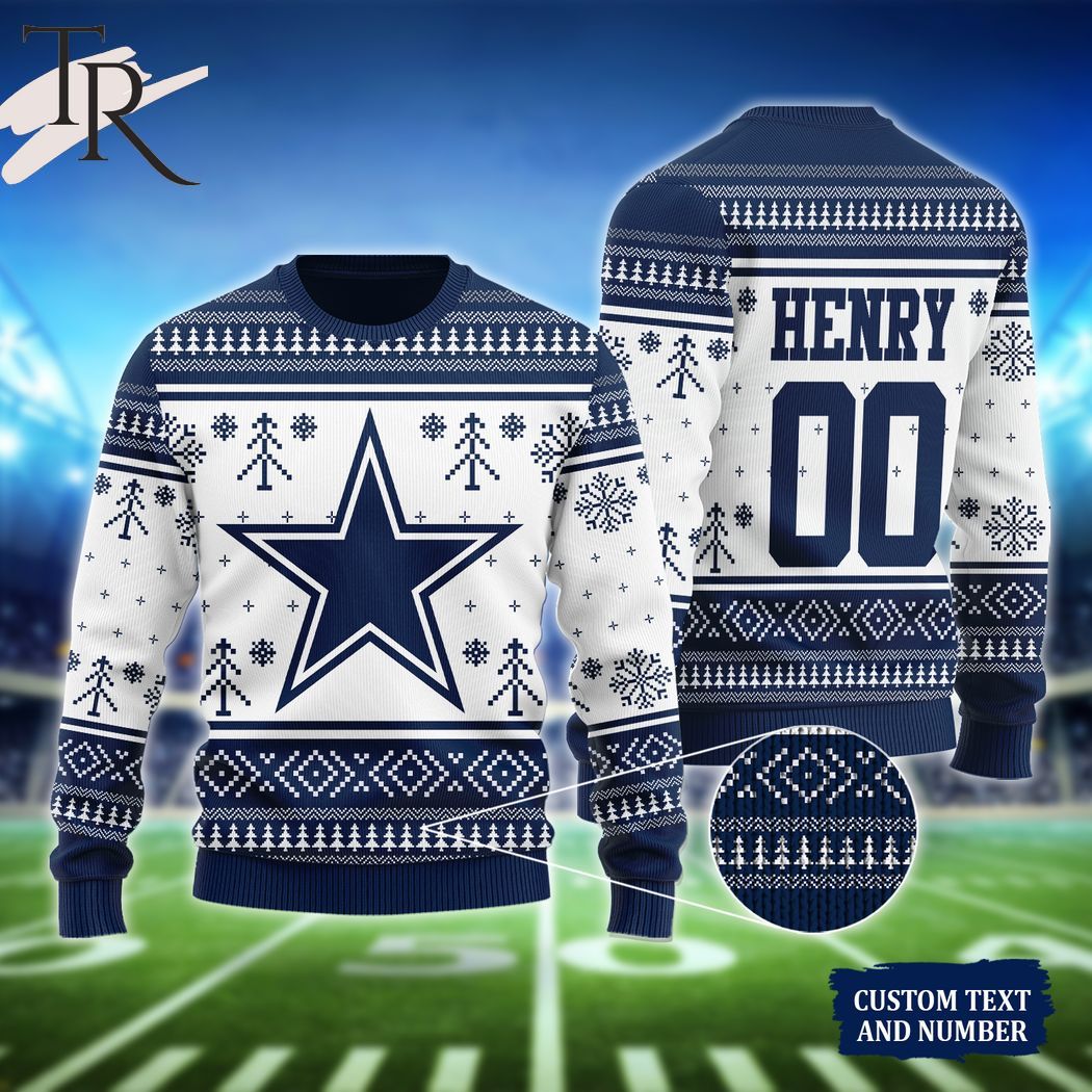 blue star dallas cowboys christmas gift custom number and name ugly sweater 1 W5SuK