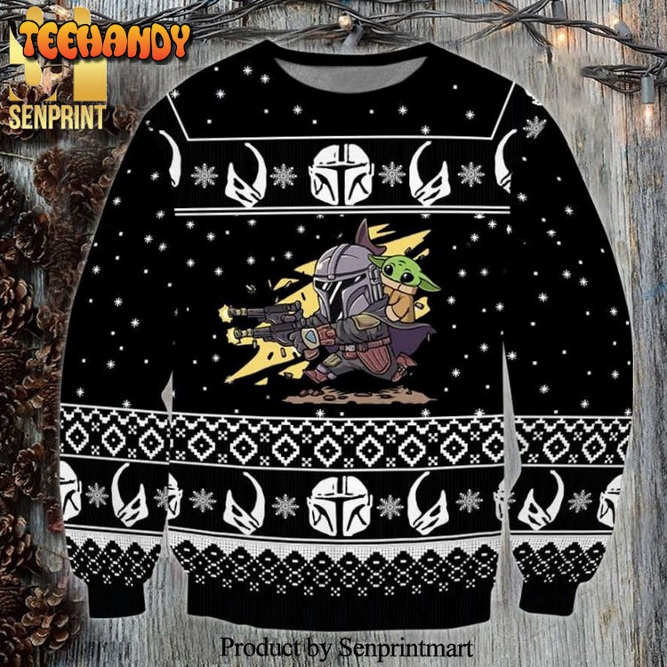 boba fett baby yoda star wars shooting pew pew knitted ugly xmas sweater 46hlf