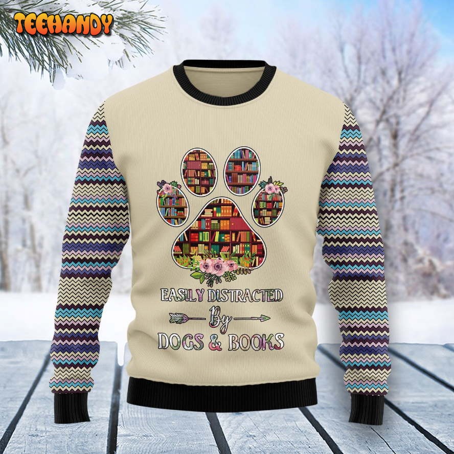 book and dogs for unisex ugly christmas sweater all over print sweatshirt eyvgi