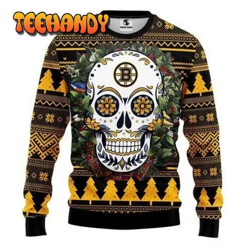 boston bruins skull flower for unisex ugly christmas sweater ugly sweater 6321v