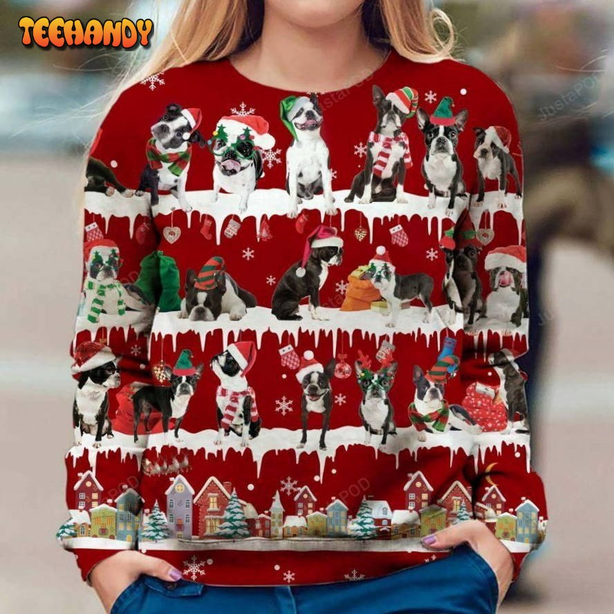 boston terrier dog snow christmas ugly sweater ugly sweater bbo5m