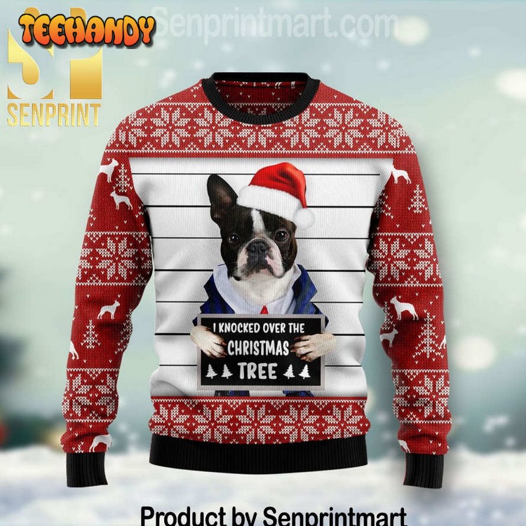 boston terrier i knocked over the christmas tree 3d ugly xmas sweater qk076