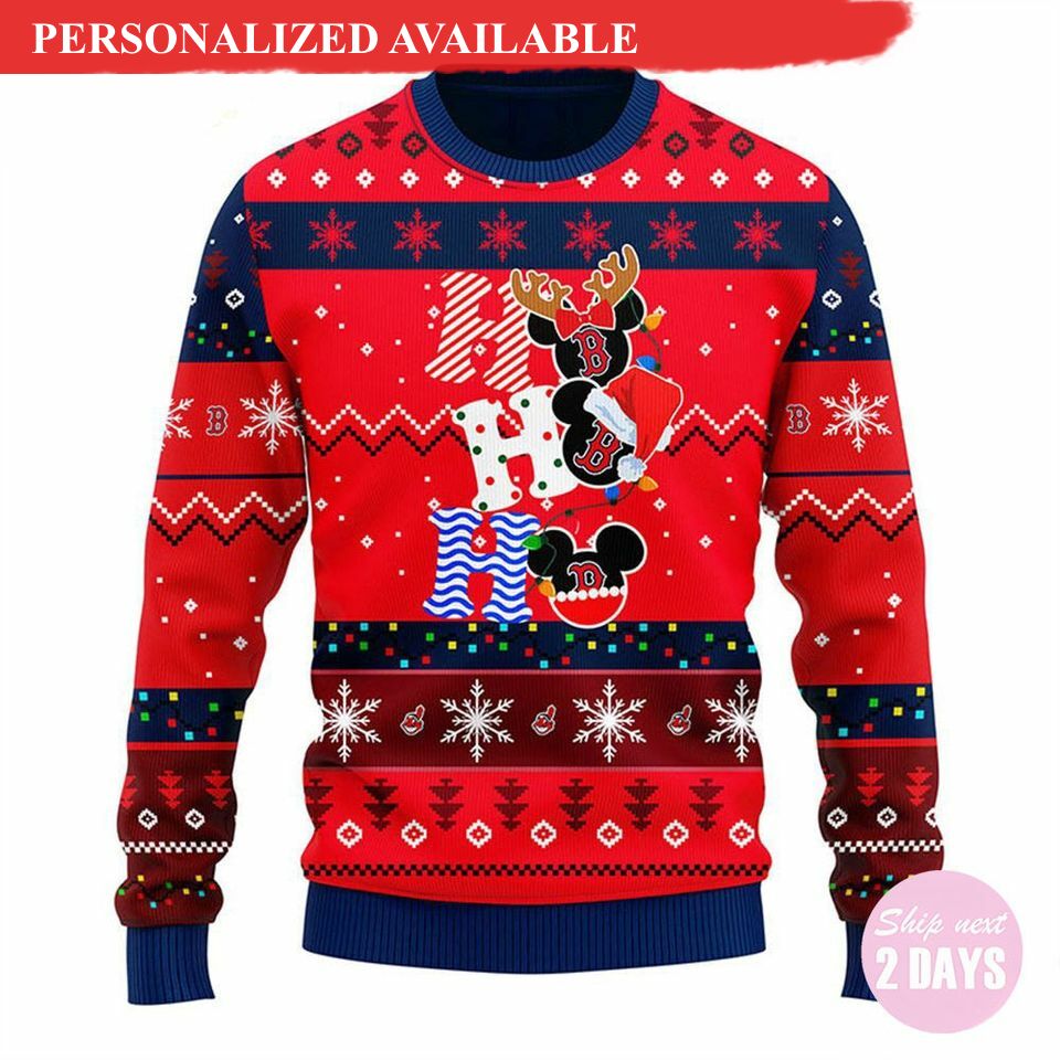 boston red sox hohoho mickey christmas ugly sweater ugly christmas pattern 6683
