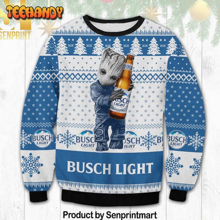 busch light groot ugly xmas sweater kxyfv