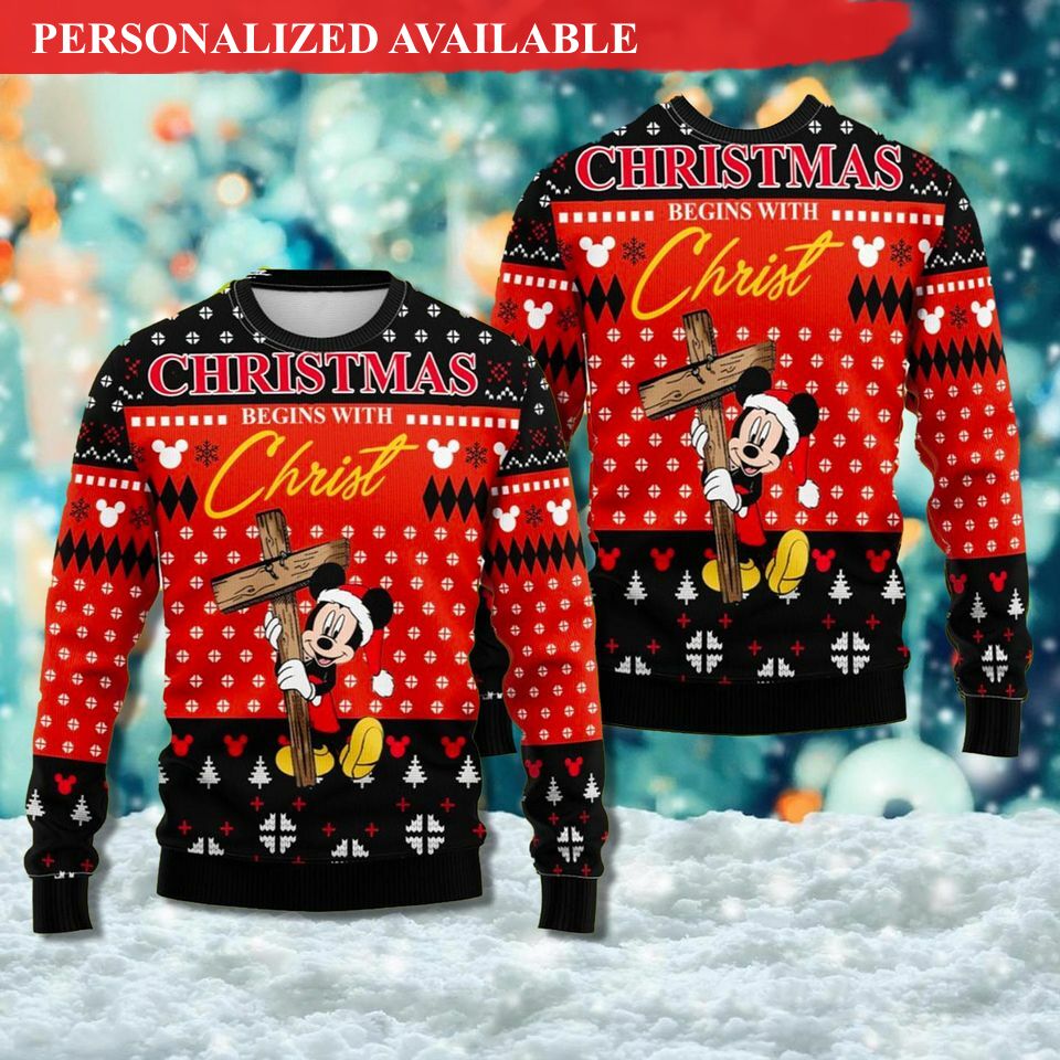 christmas begins with christ 3d ugly christmas sweater mice christ mouse xmas sweatshirt 7045