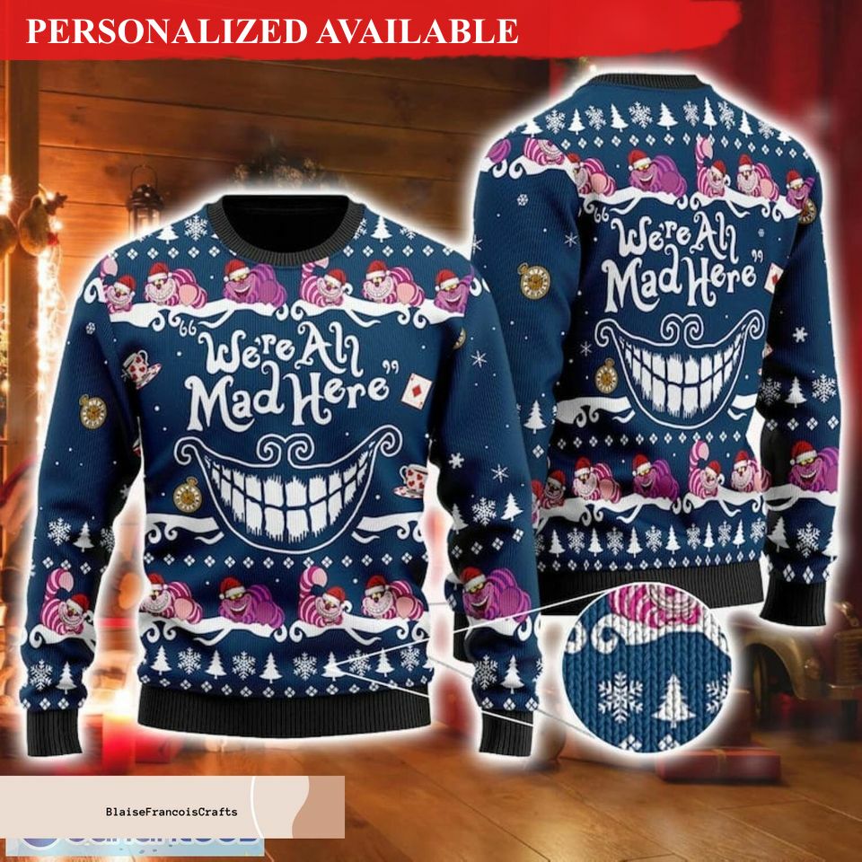 christmas cheshire cat ugly sweater we are mad here shirt 4593