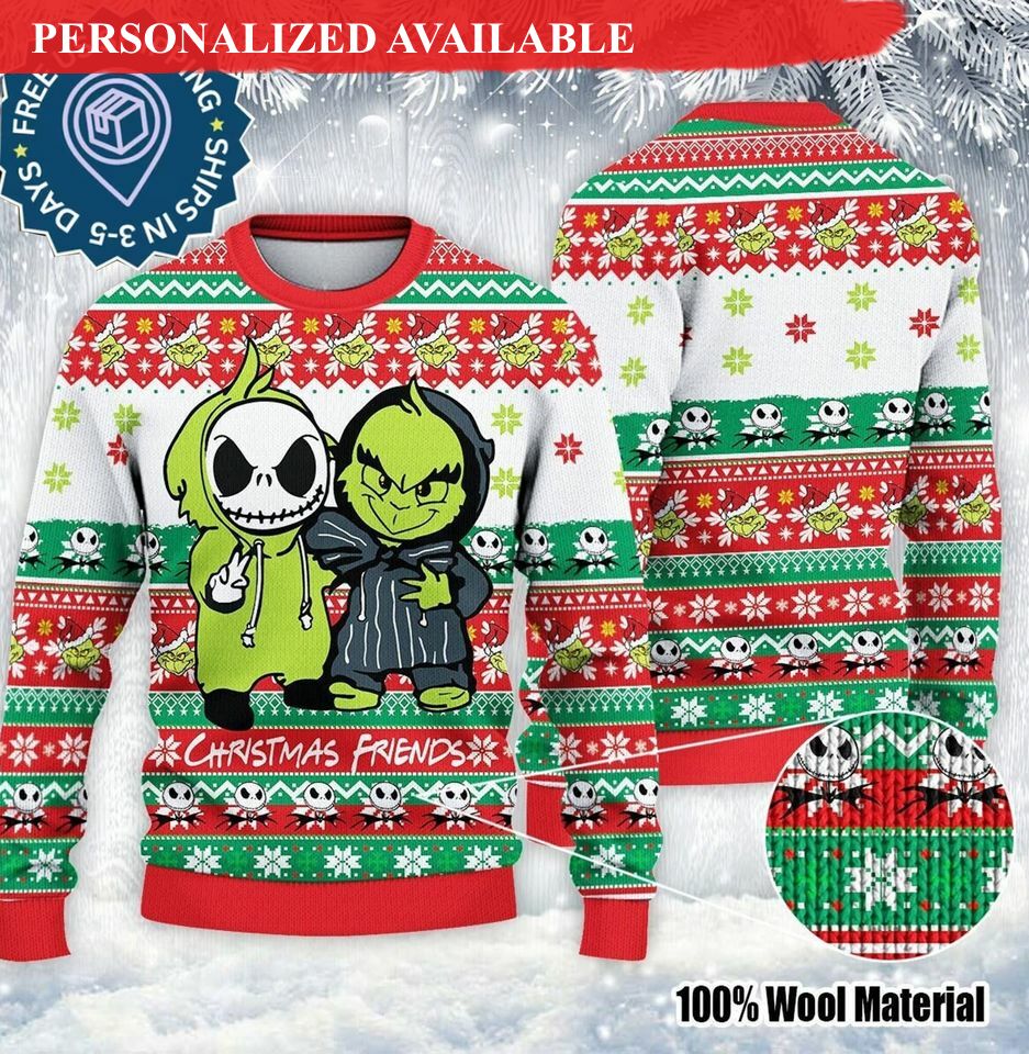 christmas friends ugly sweater jack skellington and funny character ugly sweater holiday sweater sweater men sweaters for women. sweater gift 3271