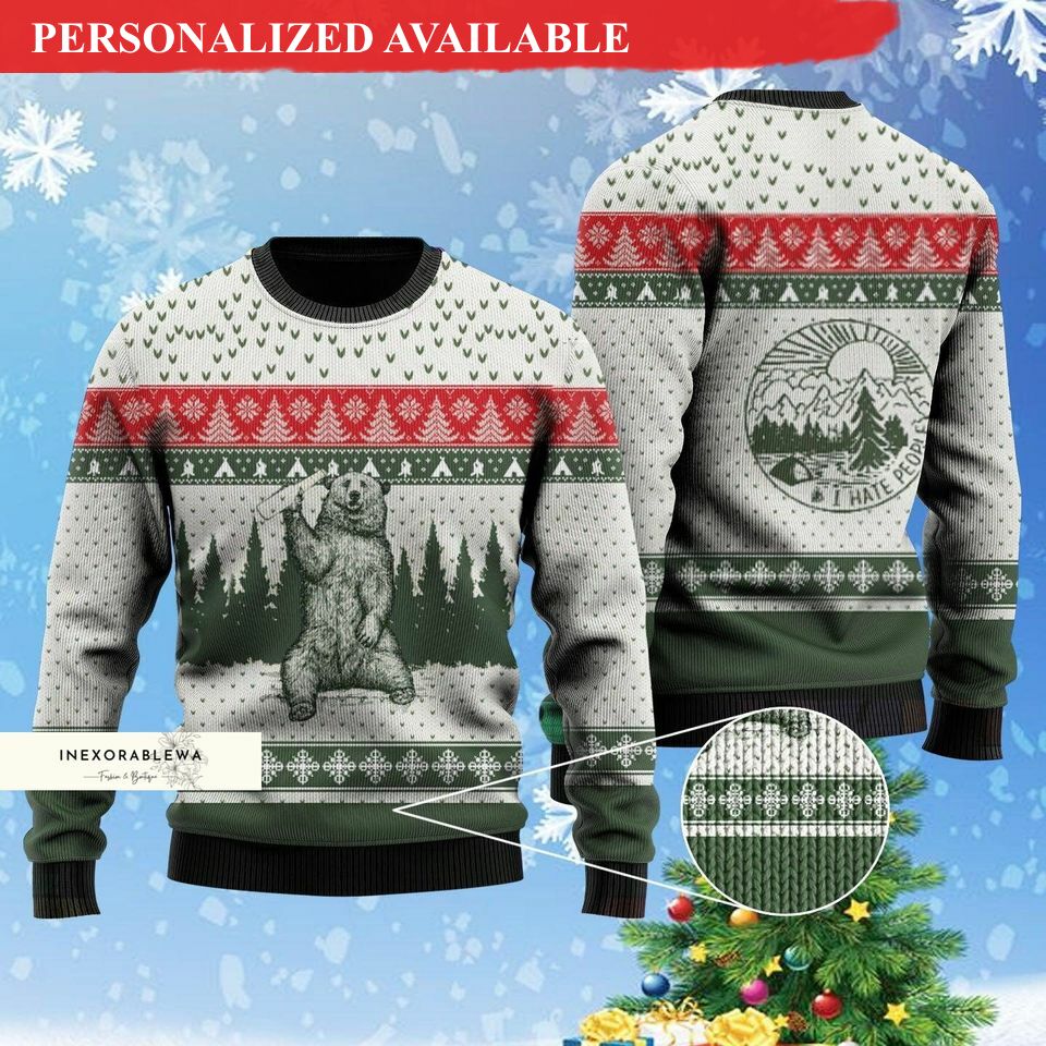 christmas gift bear ugly sweater i hate people ugly christmas sweater 5378