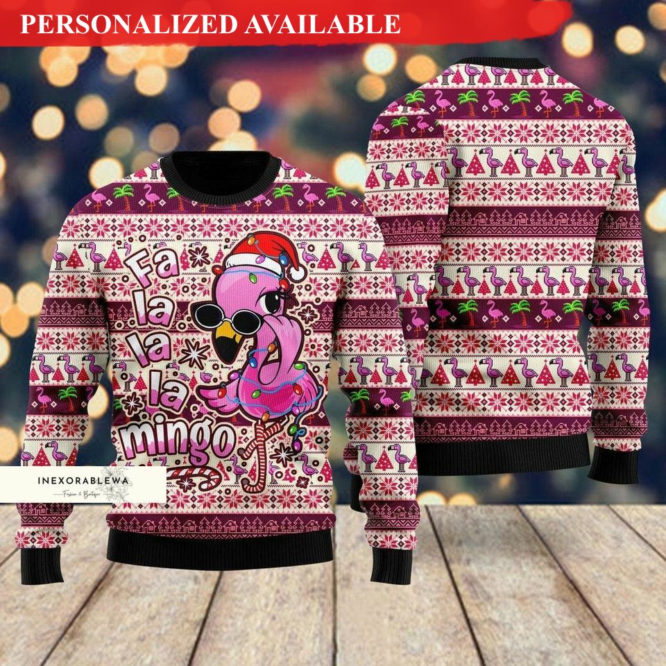 christmas gift flamingo ugly christmas sweater fa la la mingo 2582