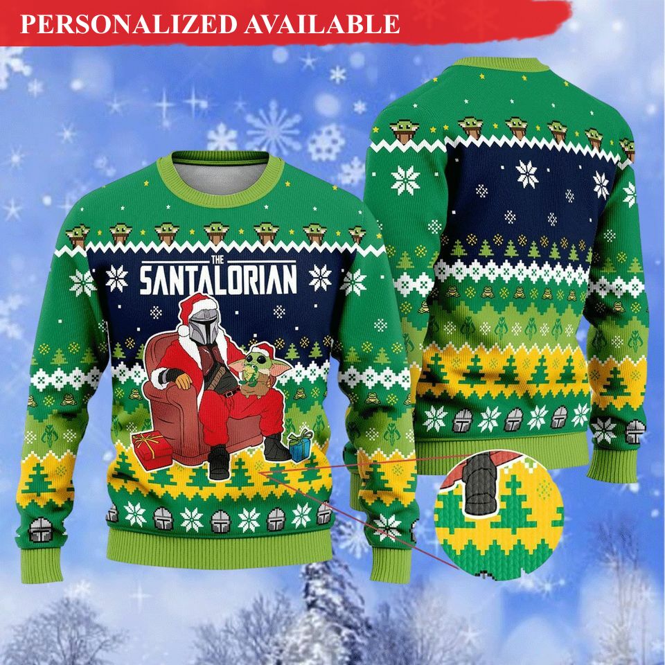 christmas gift mandalorian grogu ugly sweater santalorian sweatshirt cute baby yoda christmas sweatshirt xmas sweater 7881