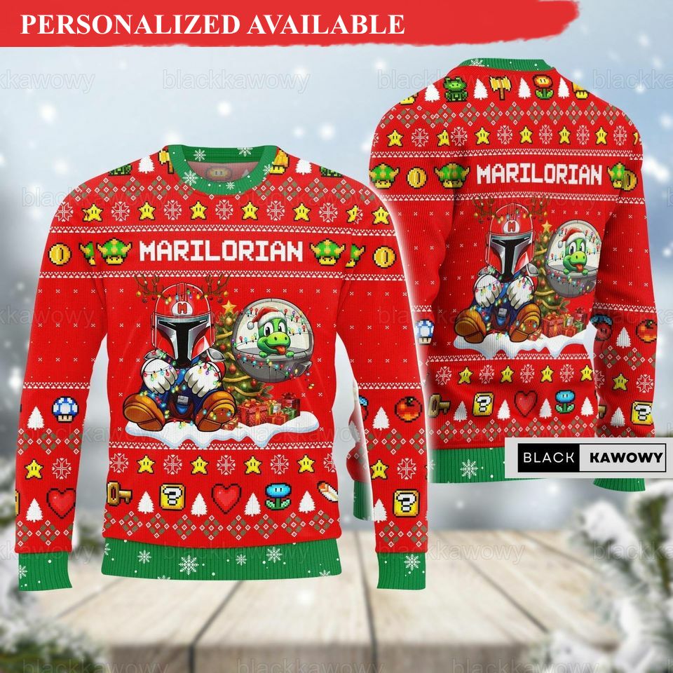 christmas mario ugly sweater mandalorian christmas sweater mario amp mandalorian sweater 5995