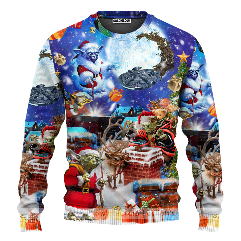 christmas star wars christmas up on rooftop santa27s busiest night with spaceship sweater ugly christmas sweaters owl ohh 4727