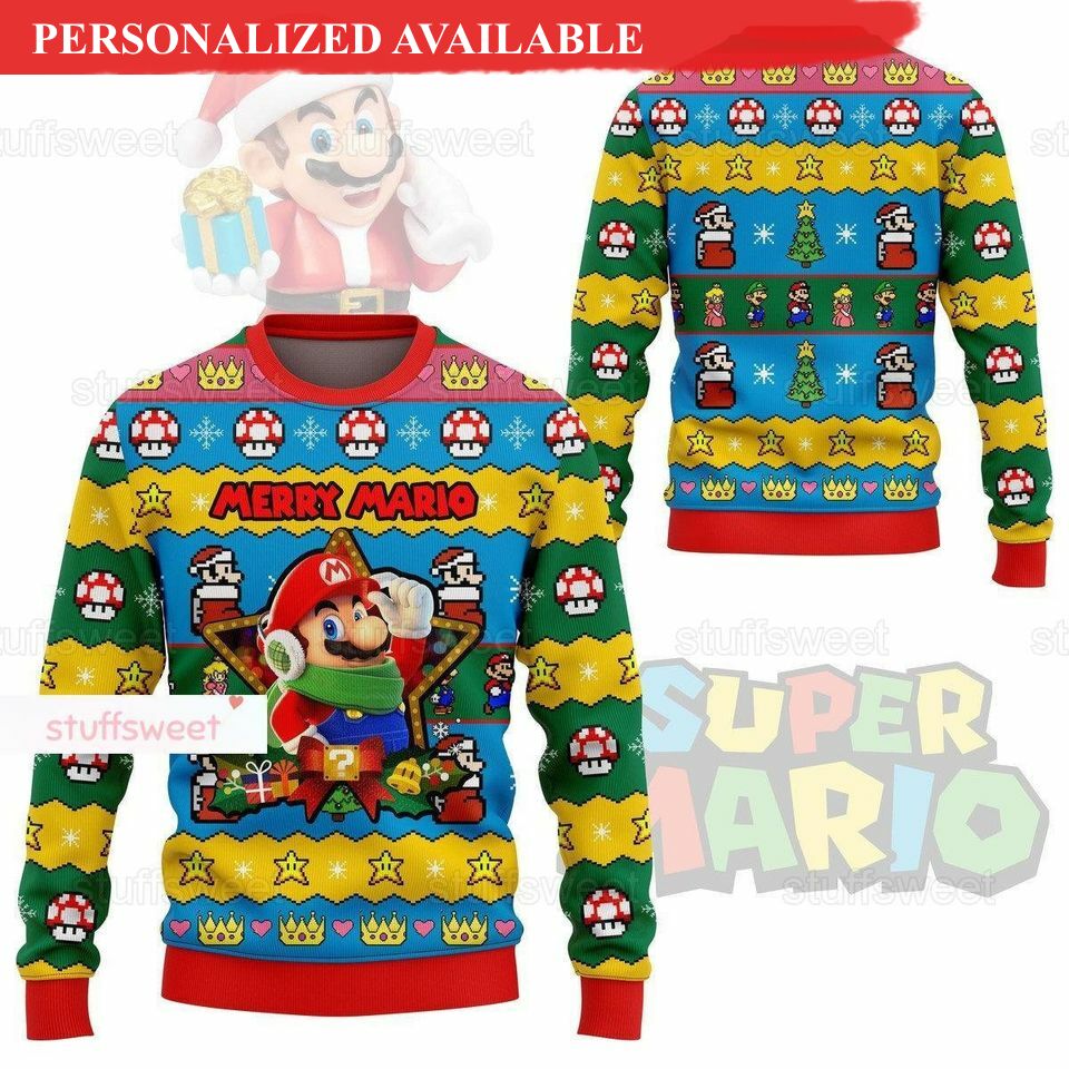 christmas super mario ugly sweater merry mario christmas sweater super mario holiday sweater 8004