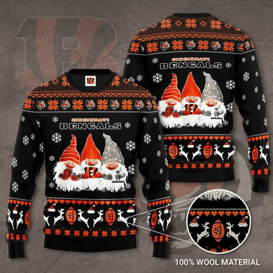 cincinnati bengals gnome de noel christmas ugly sweater