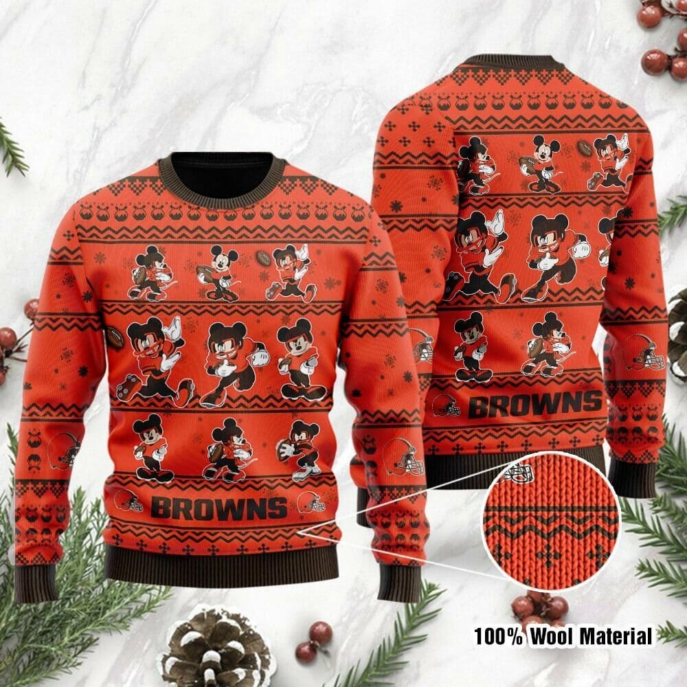 cleveland browns mickey mouse holiday party ugly christmas sweater ugly kx6pv4f7a0