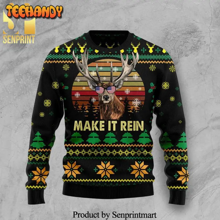 cool reindeer make it rein knitted ugly xmas sweater a546o