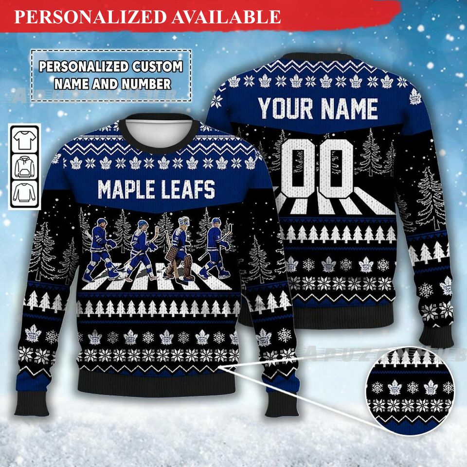 custom maple leafs walking abbey road ugly christmas sweater ice hockey 1177