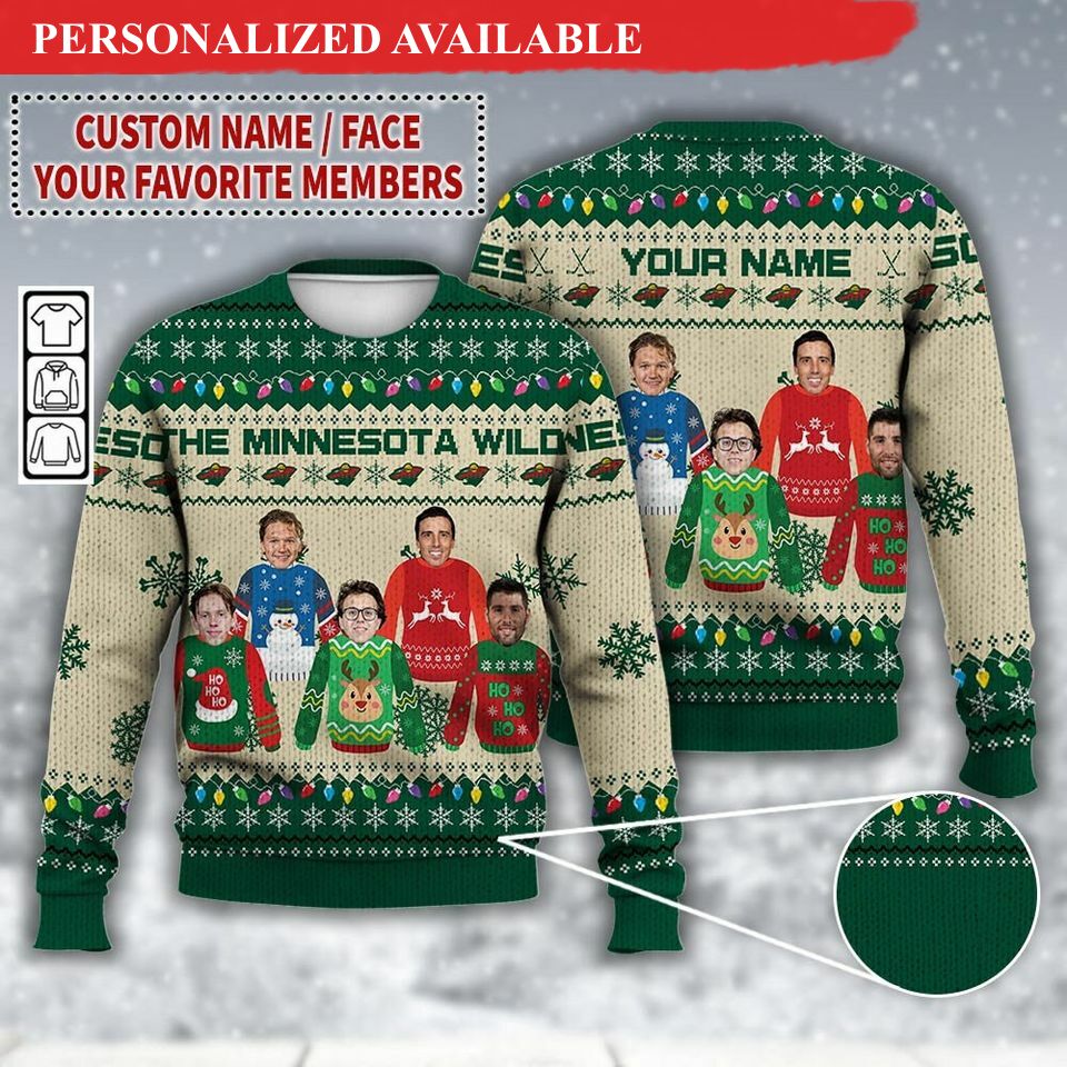 custom name minnesota wild christmas ugly sweater wild ice hockey shirt 4640
