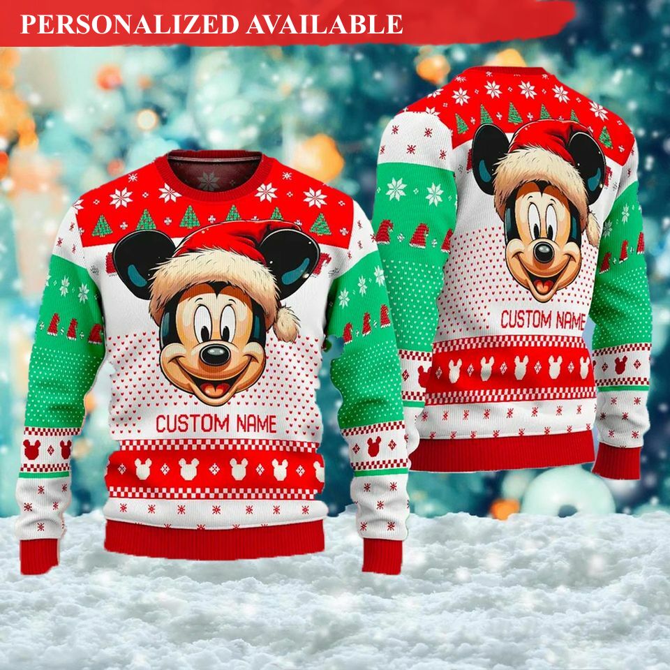 custom name mouse face ugly christmas sweater mouse santa hat xmas sweatshirt 5433