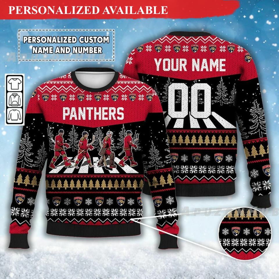 custom panthers walking abbey road ugly christmas sweater ice hockey 5623