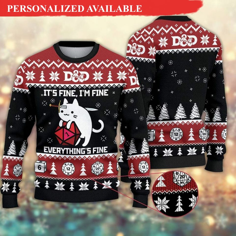 dampd dragon woolen sweater funny cat it 039s fine everything fine ugly christmas 3685