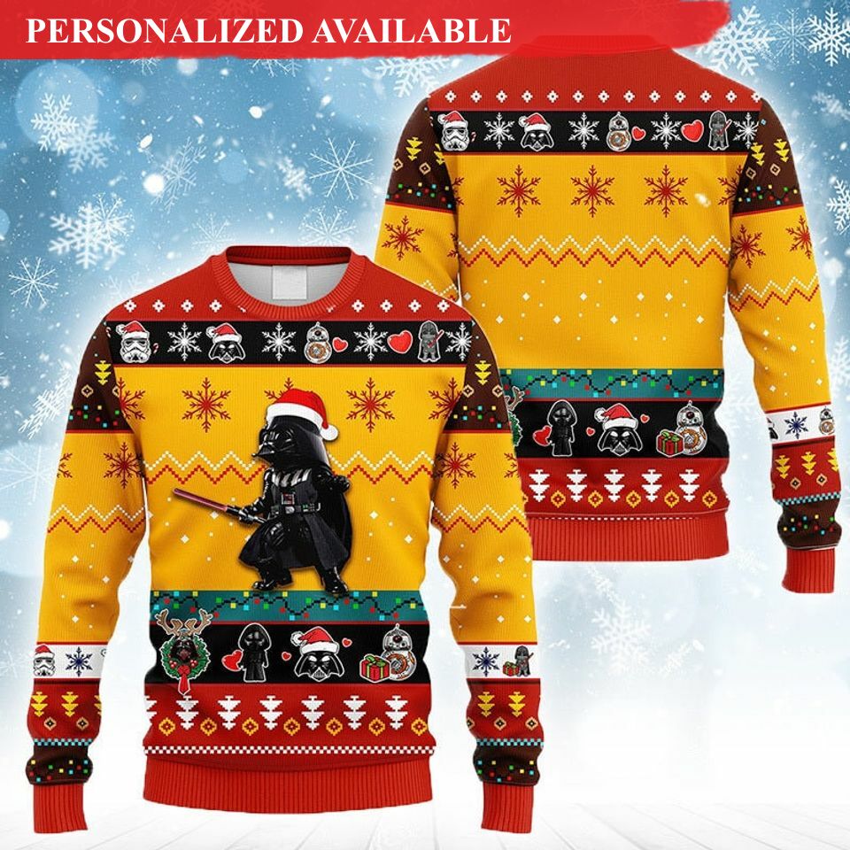 dark vader christmas light ugly sweater 7988