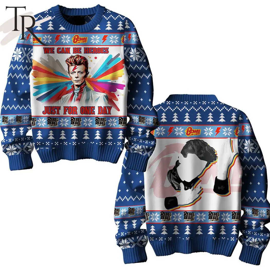 david bowie we can be heroes just for one day rebel rebel ugly sweater 1 EsQWV