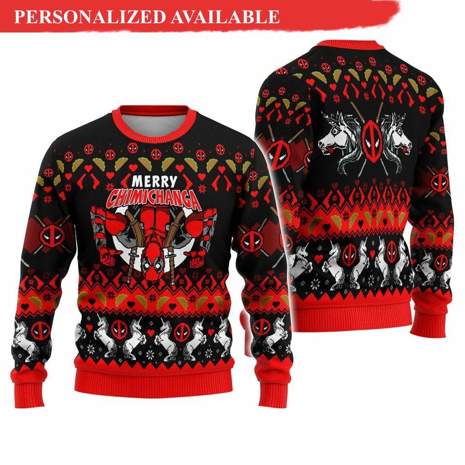 deadpool ugly christmas sweater deadpool merry chimichanga ugly sweater 1338