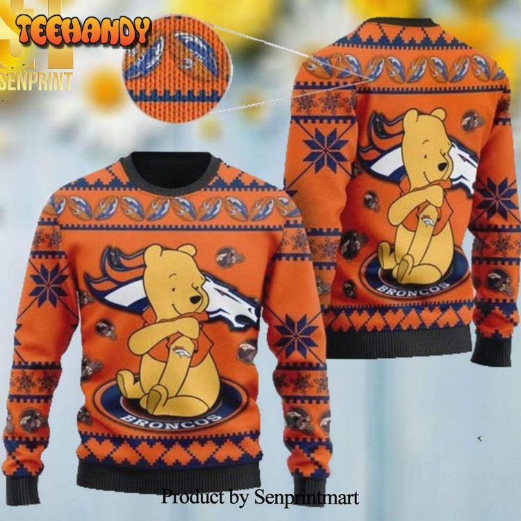 denver broncos nfl american football team logo cute winnie the pooh bear sweater lnvgc