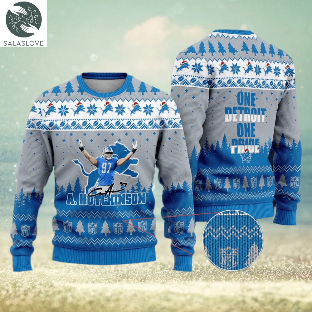 detroit lions aidan hutchinson 97 one detroit one pride ugly christmas sweater 1 ha93xe