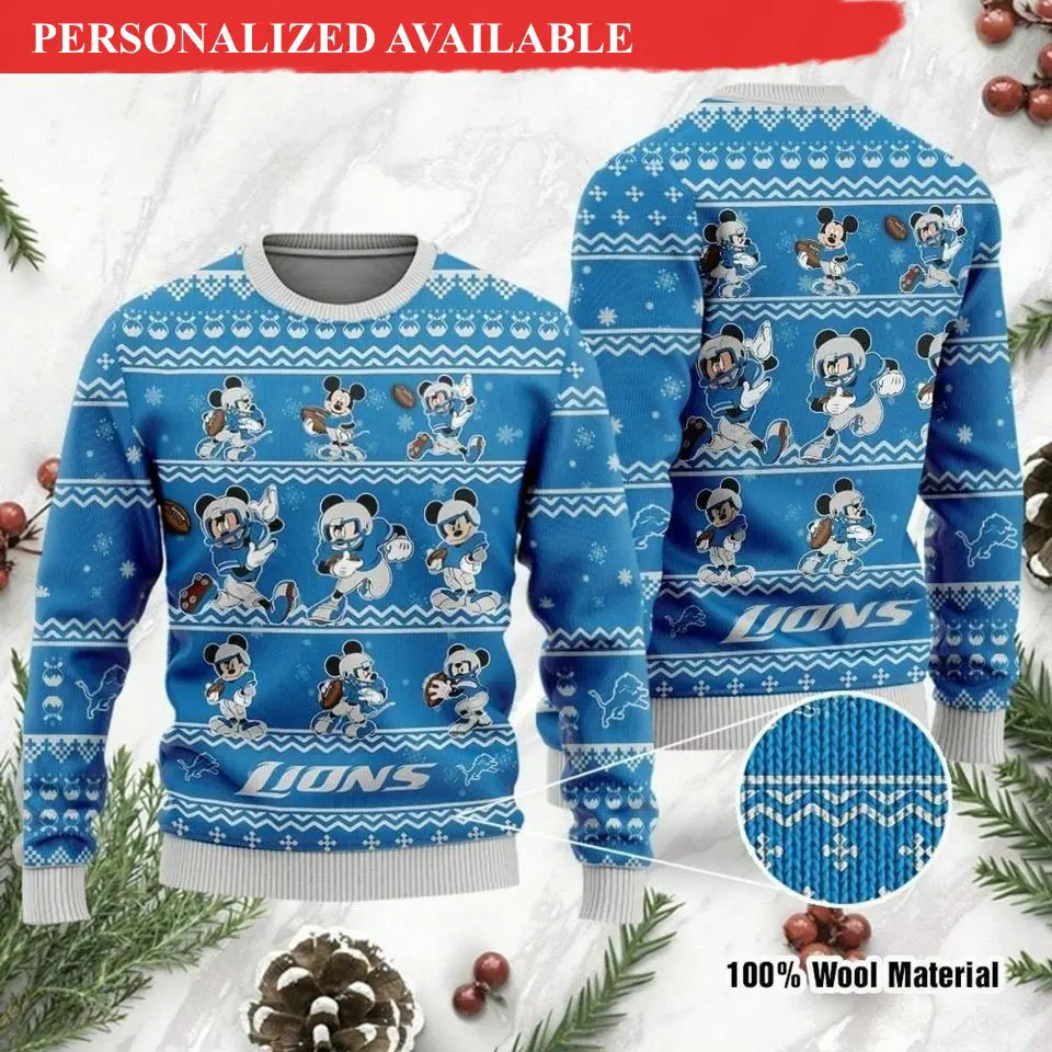 detroit lions mickey mouse knit ugly xmas sweater mickey 3d sweater 5697