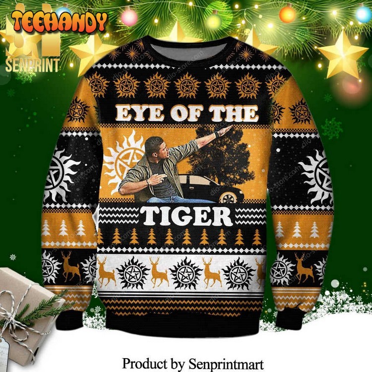 deveraux eye of the tiger knitted ugly xmas sweater 3v145